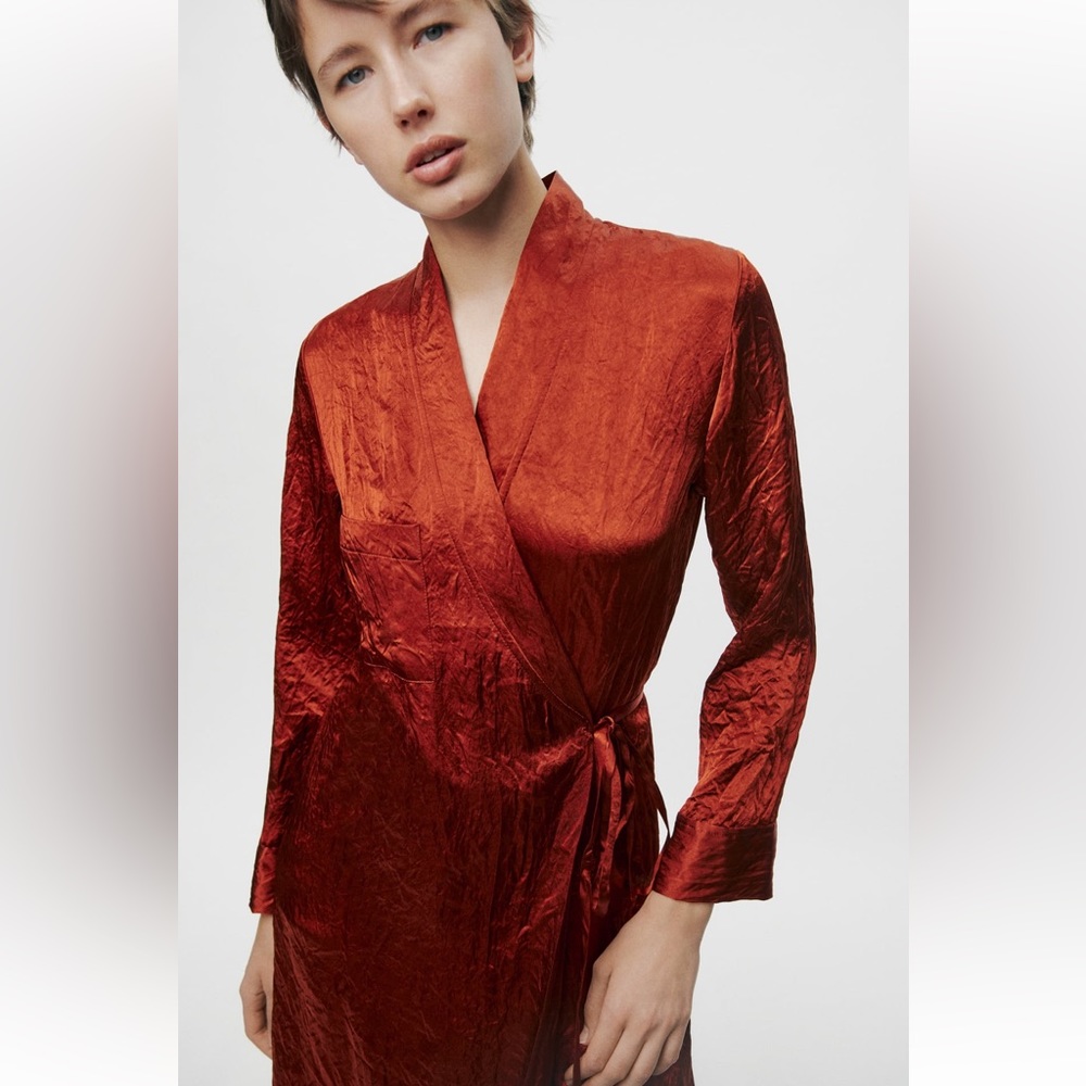 ZARA satin effect dress NWT $129 kimono - Picture 5 of 9